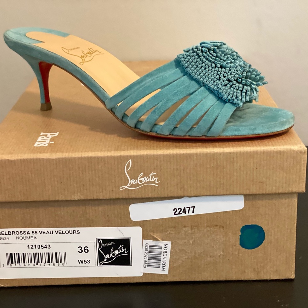 CHRISTIAN LOUBOUTIN BELBROSSA 55 TURQUOISE SUEDE. Brand NEW never worn. - Picture 2 of 13